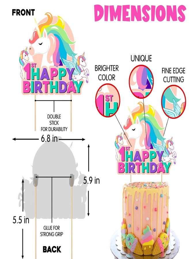 Zyozique Unicorn 1st Birthday Cake Topper Decorations for Girls Rainbow Colour and Unicorn 1st Birthday Cake Decor Party Supplies Unicorn Theme 1st Birthday Cake Backdrop Photo Sign - Image 3